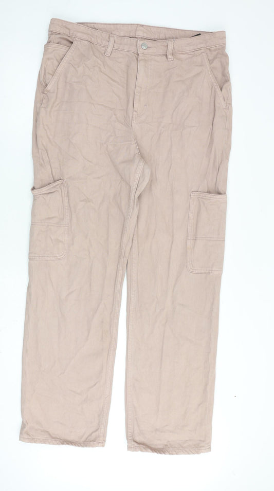 Monki Womens Pink Cotton Straight Jeans Size 34 in L31 in Regular Zip