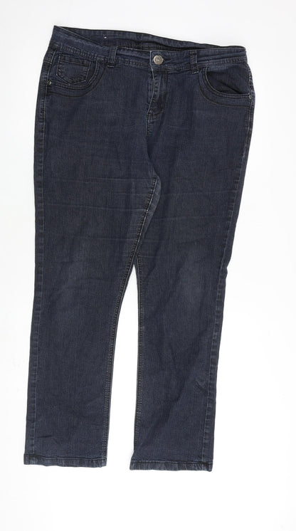 Authentic Denim Womens Blue Cotton Straight Jeans Size 16 L29 in Regular Zip