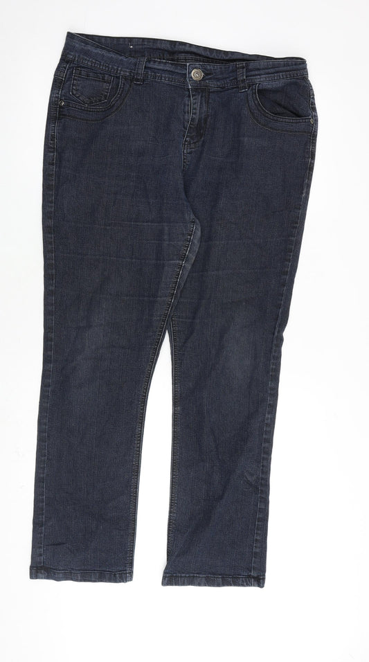 Authentic Denim Womens Blue Cotton Straight Jeans Size 16 L29 in Regular Zip