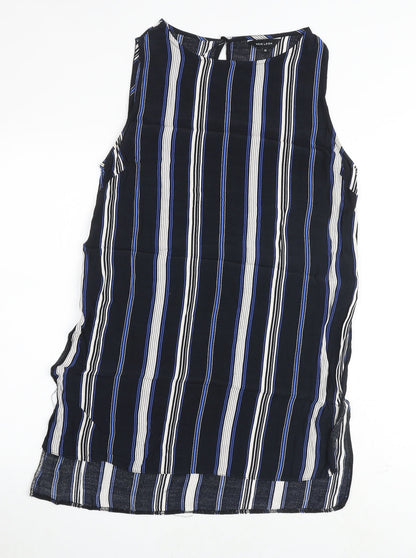 New Look Womens Black Striped Viscose Tank Dress Size 12 Round Neck Button