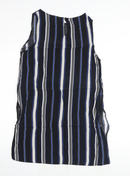 New Look Womens Black Striped Viscose Tank Dress Size 12 Round Neck Button