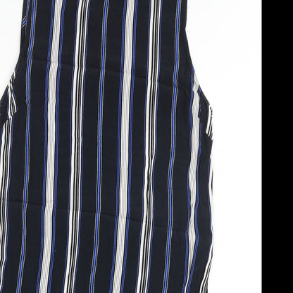 New Look Womens Black Striped Viscose Tank Dress Size 12 Round Neck Button