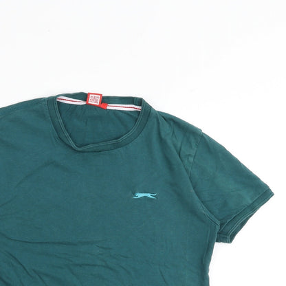 Slazenger Boys Green 100% Cotton Basic T-Shirt Size 9-10 Years Round Neck Pullover