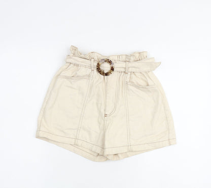 Denim & Co. Womens Beige 100% Cotton Paperbag Shorts Size 10 L3 in Regular Zip - Belted
