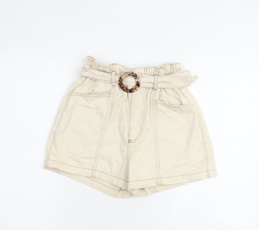 Denim & Co. Womens Beige 100% Cotton Paperbag Shorts Size 10 L3 in Regular Zip - Belted