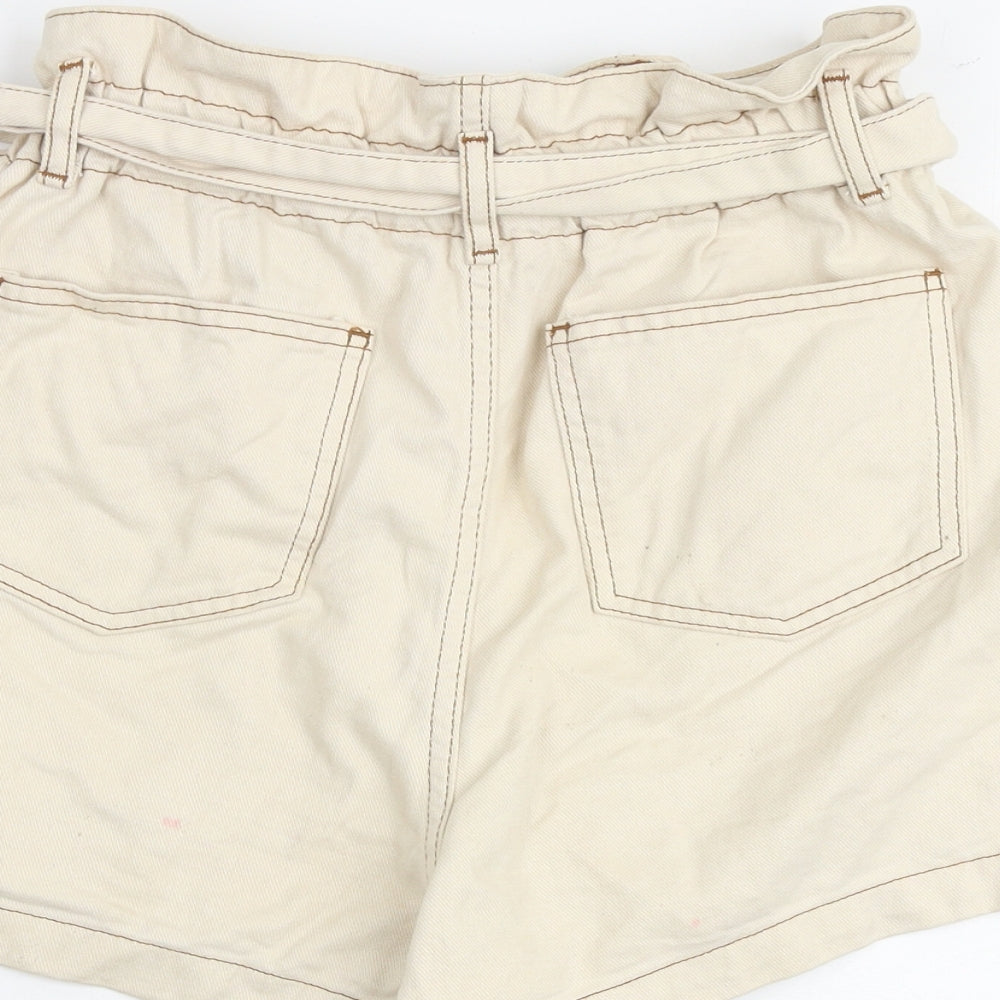 Denim & Co. Womens Beige 100% Cotton Paperbag Shorts Size 10 L3 in Regular Zip - Belted