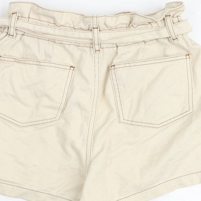 Denim & Co. Womens Beige 100% Cotton Paperbag Shorts Size 10 L3 in Regular Zip - Belted