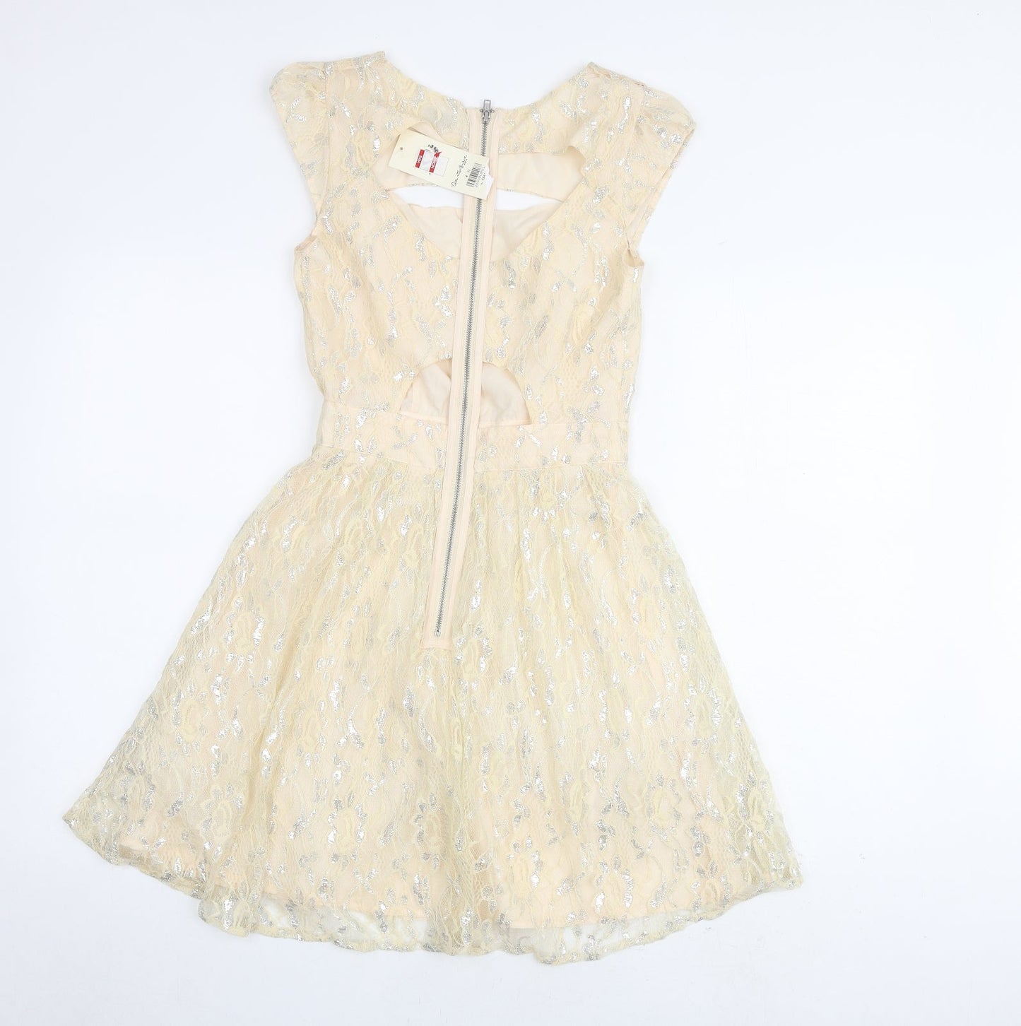 Miss Selfridge Womens Ivory Geometric Polyamide A-Line Size 4 Round Neck Zip - Keyhole Neck