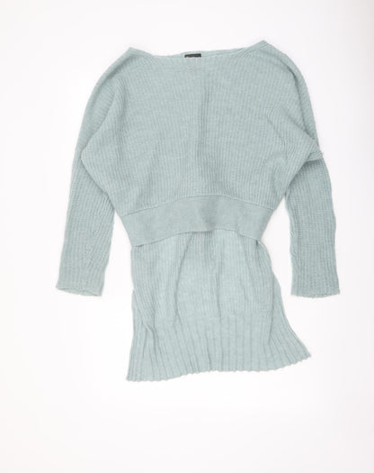 River Island Womens Green Boat Neck Acrylic Pullover Jumper Size S - Tie Waist