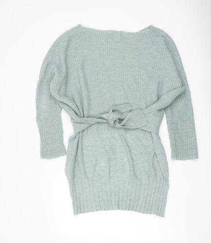River Island Womens Green Boat Neck Acrylic Pullover Jumper Size S - Tie Waist