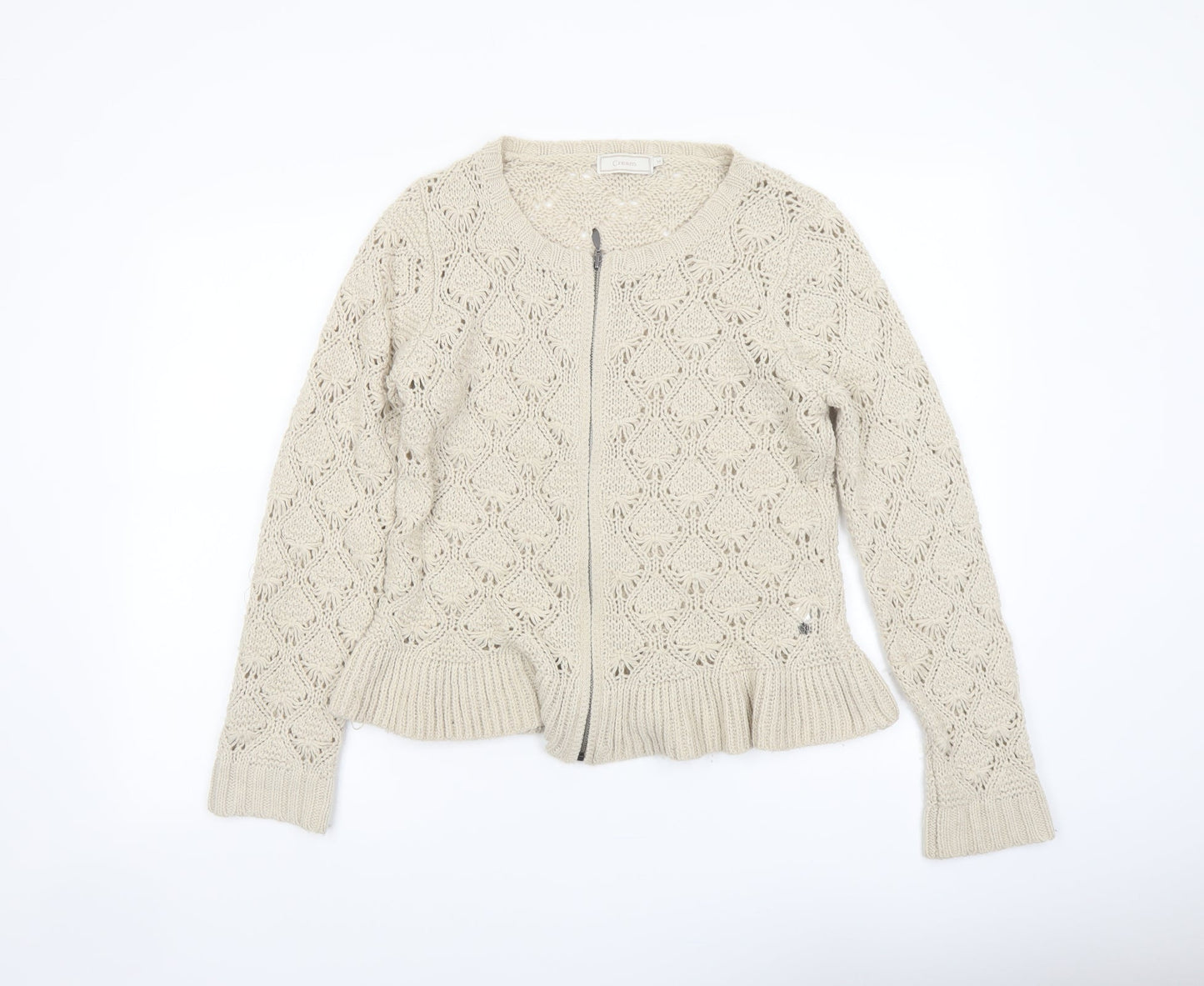 Womens UK Size M Cream Beige Full Zip Jumper