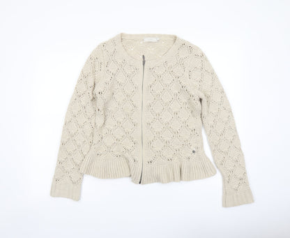 Womens UK Size M Cream Beige Full Zip Jumper