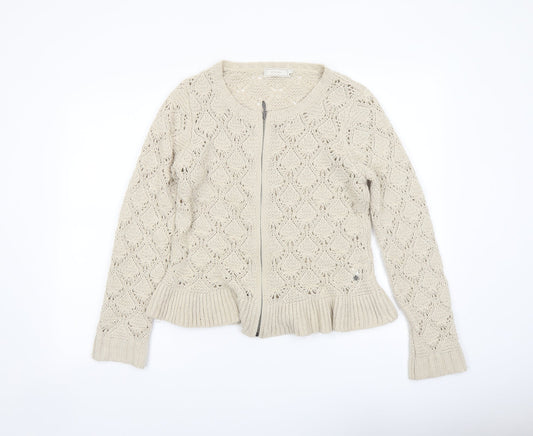 Womens UK Size M Cream Beige Full Zip Jumper