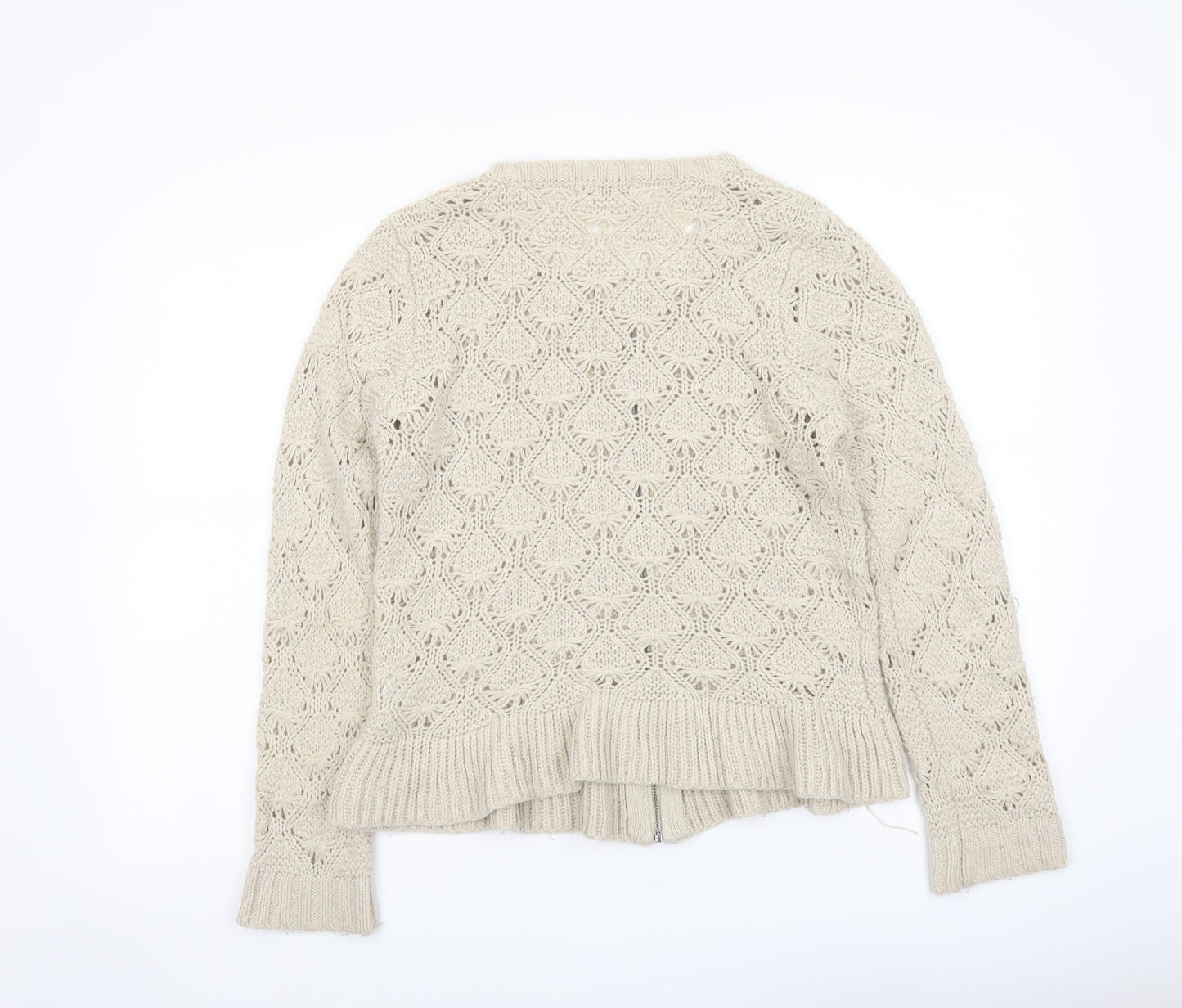 Womens UK Size M Cream Beige Full Zip Jumper