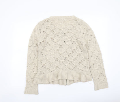 Womens UK Size M Cream Beige Full Zip Jumper