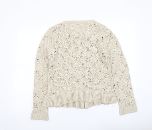 Womens UK Size M Cream Beige Full Zip Jumper
