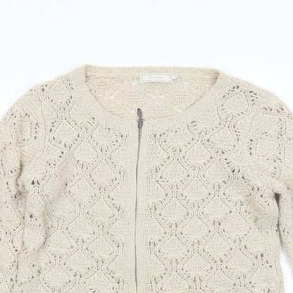 Womens UK Size M Cream Beige Full Zip Jumper
