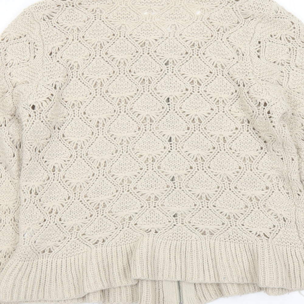 Womens UK Size M Cream Beige Full Zip Jumper
