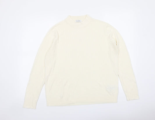 Classic Womens Ivory Mock Neck Acrylic Pullover Jumper Size 16