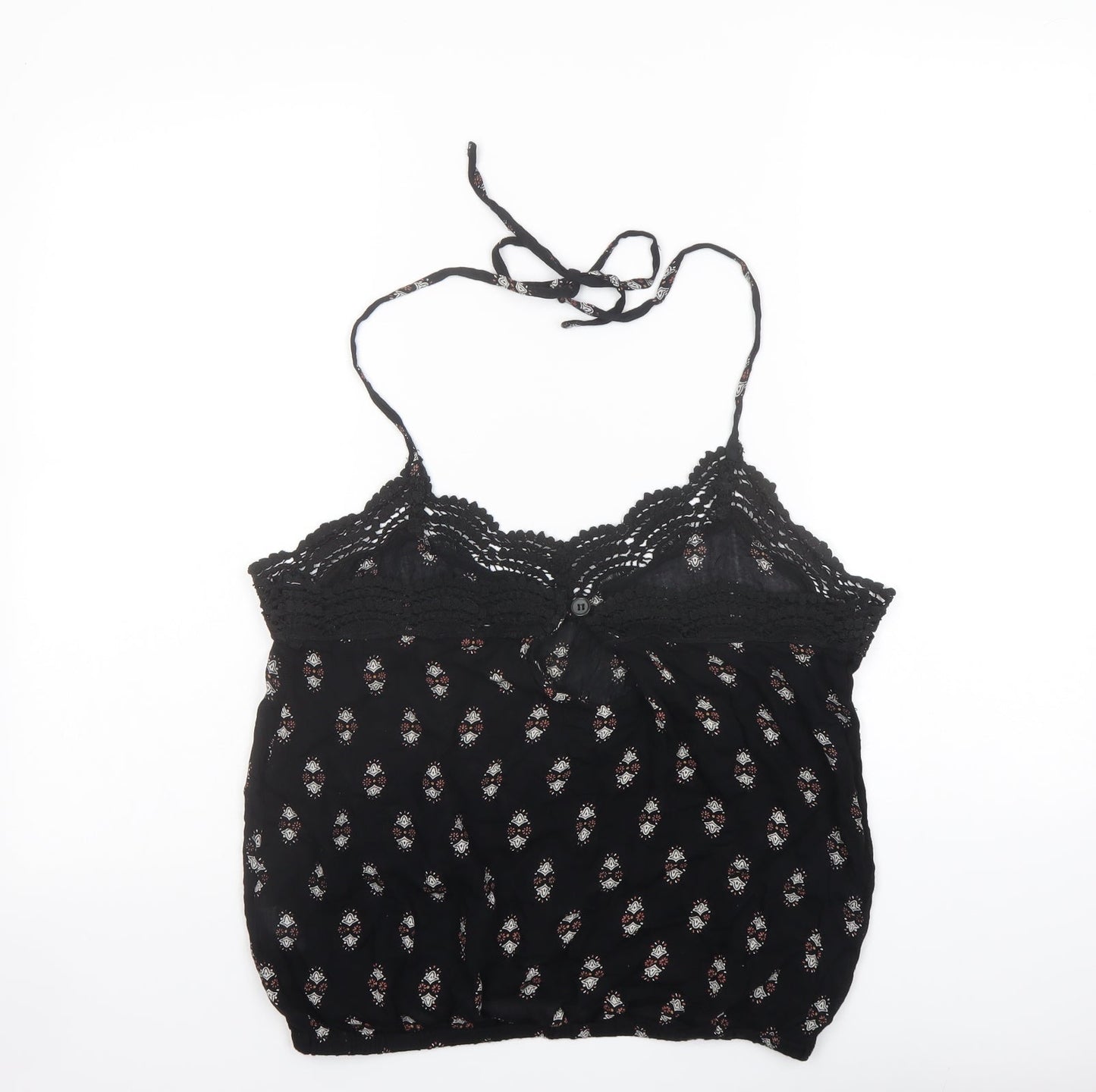 Boohoo Womens Black Geometric Viscose Cropped Tank Size 14 Halter