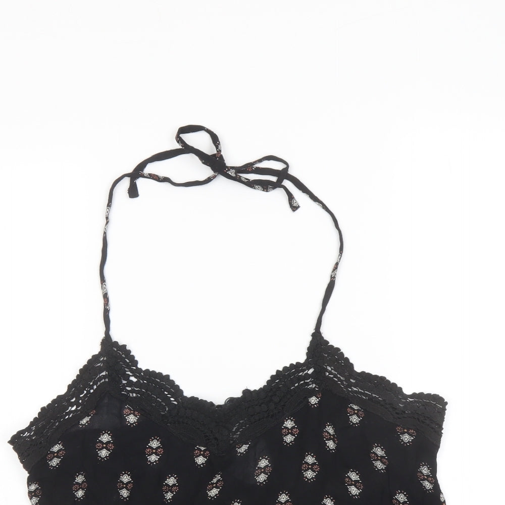 Boohoo Womens Black Geometric Viscose Cropped Tank Size 14 Halter