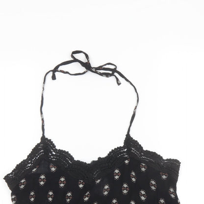 Boohoo Womens Black Geometric Viscose Cropped Tank Size 14 Halter