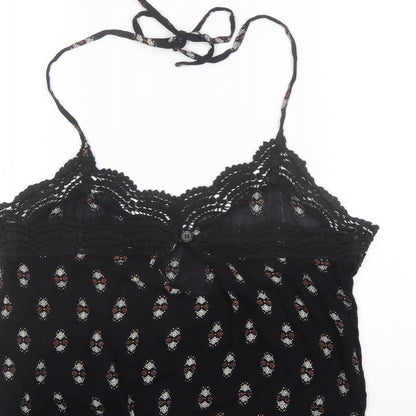 Boohoo Womens Black Geometric Viscose Cropped Tank Size 14 Halter