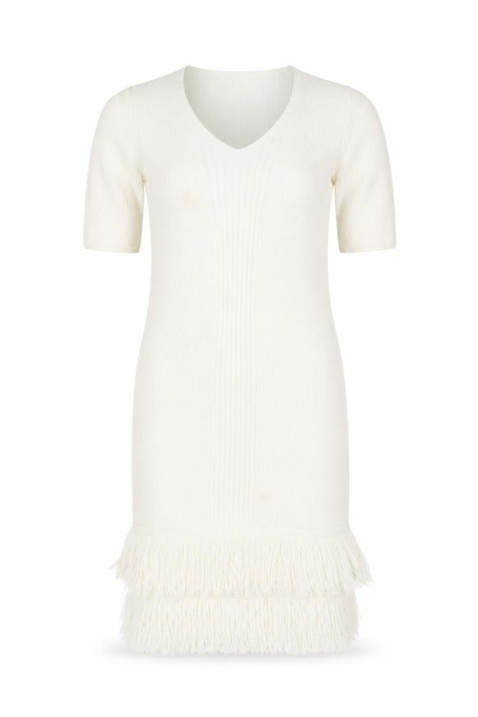 ASOS Womens Ivory Acrylic Bodycon Size 6 V-Neck Pullover - Tassel Hem