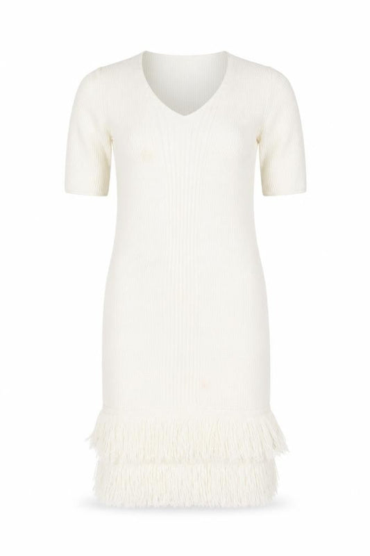 ASOS Womens Ivory Acrylic Bodycon Size 6 V-Neck Pullover - Tassel Hem