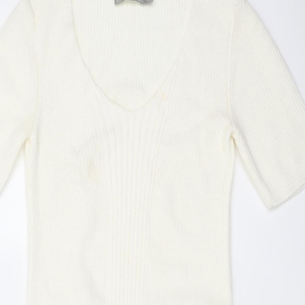 ASOS Womens Ivory Acrylic Bodycon Size 6 V-Neck Pullover - Tassel Hem