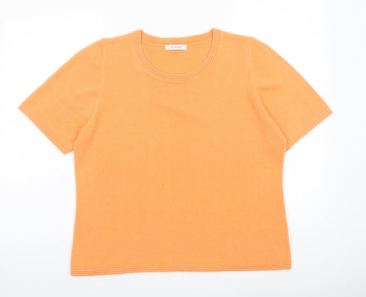 Classic Womens Orange Round Neck Acrylic Pullover Jumper Size 16