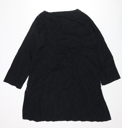 Per Una Womens Black Cotton A-Line Size L V-Neck Pullover - Embroidered Flowers