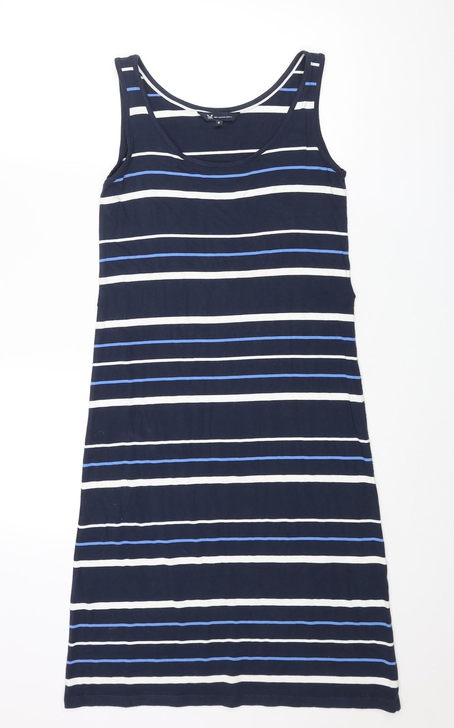 Crew Clothing Womens Blue Striped Viscose A-Line Size 8 Round Neck Pullover