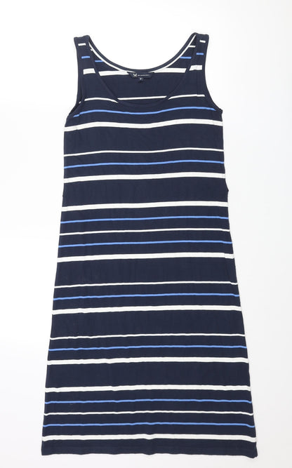 Crew Clothing Womens Blue Striped Viscose A-Line Size 8 Round Neck Pullover