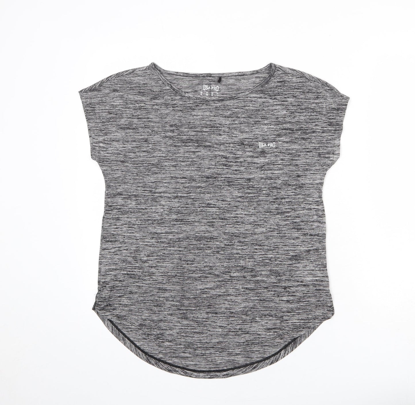 USA Pro Womens Grey Nylon Basic T-Shirt Size 8 Round Neck Pullover