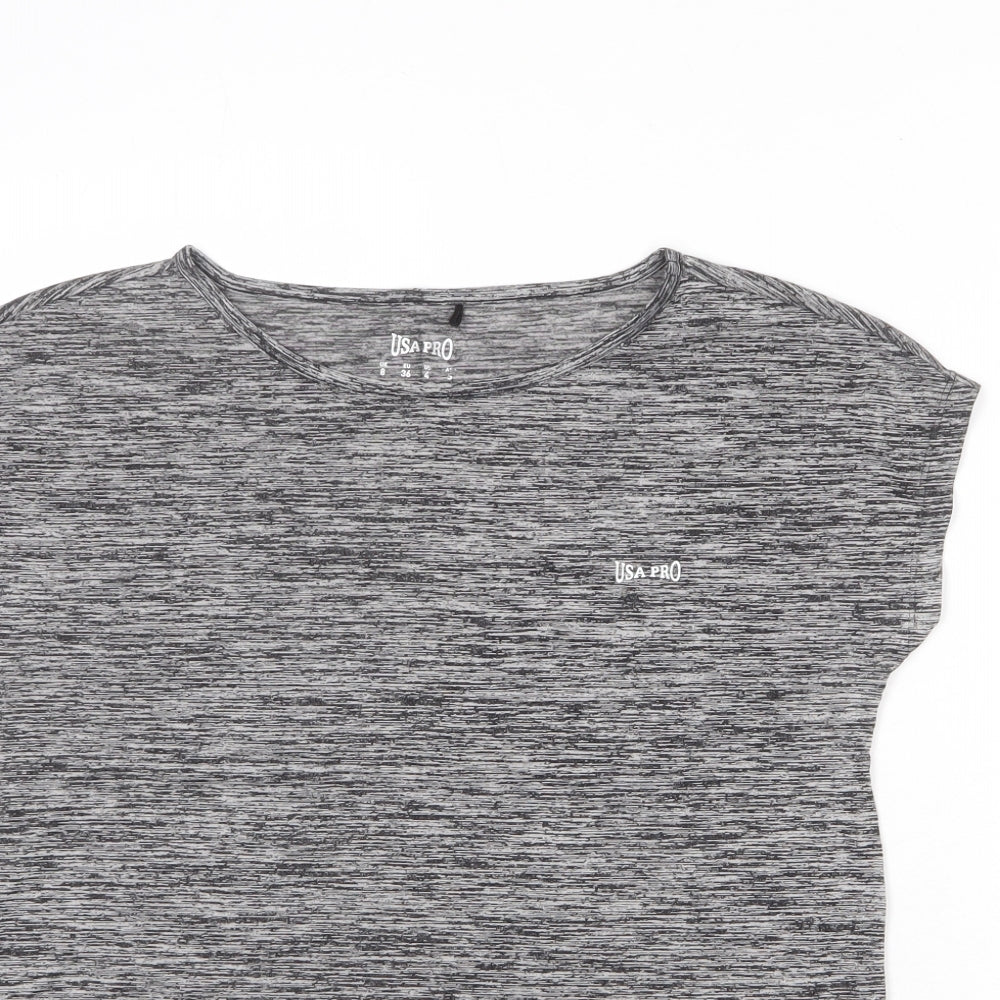 USA Pro Womens Grey Nylon Basic T-Shirt Size 8 Round Neck Pullover