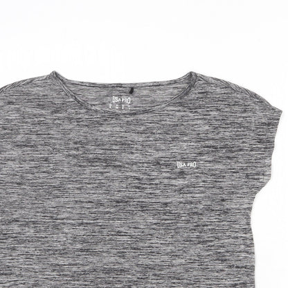 USA Pro Womens Grey Nylon Basic T-Shirt Size 8 Round Neck Pullover