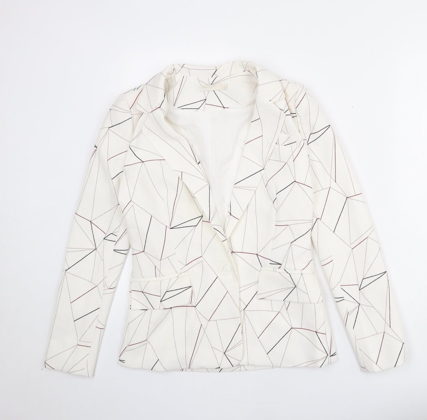 Vera & Lucy Womens Ivory Geometric Polyester Jacket Blazer Size S