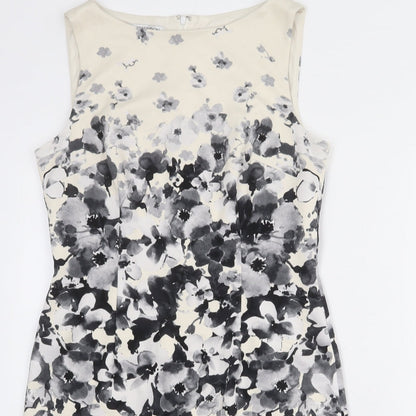 Maggy London Womens Beige Floral Polyester Shift Size 14 Round Neck Zip