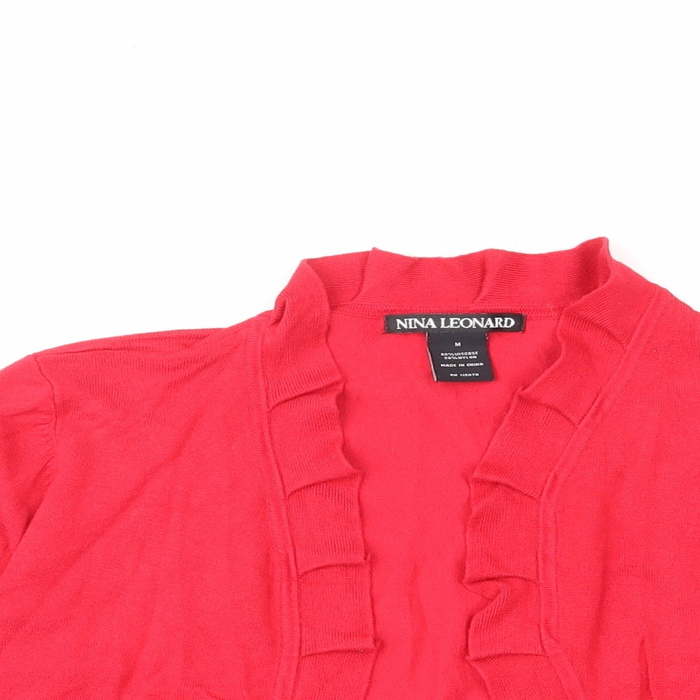 Womens UK Size M Nina Leonard Red Cardigan Jumper