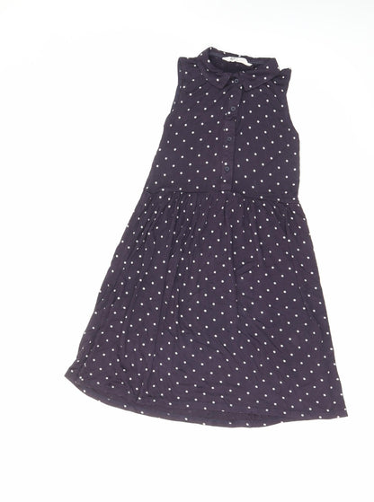 H&M Girls Blue Polka Dot Viscose A-Line Size 6-7 Years Collared Button