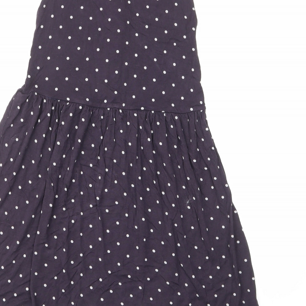H&M Girls Blue Polka Dot Viscose A-Line Size 6-7 Years Collared Button