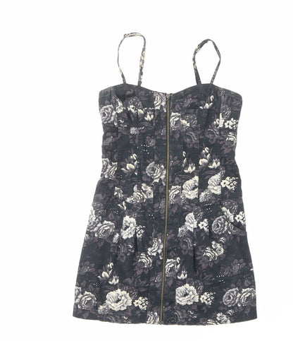 Stradivarius Womens Black Floral Cotton Mini Size M Sweetheart Zip