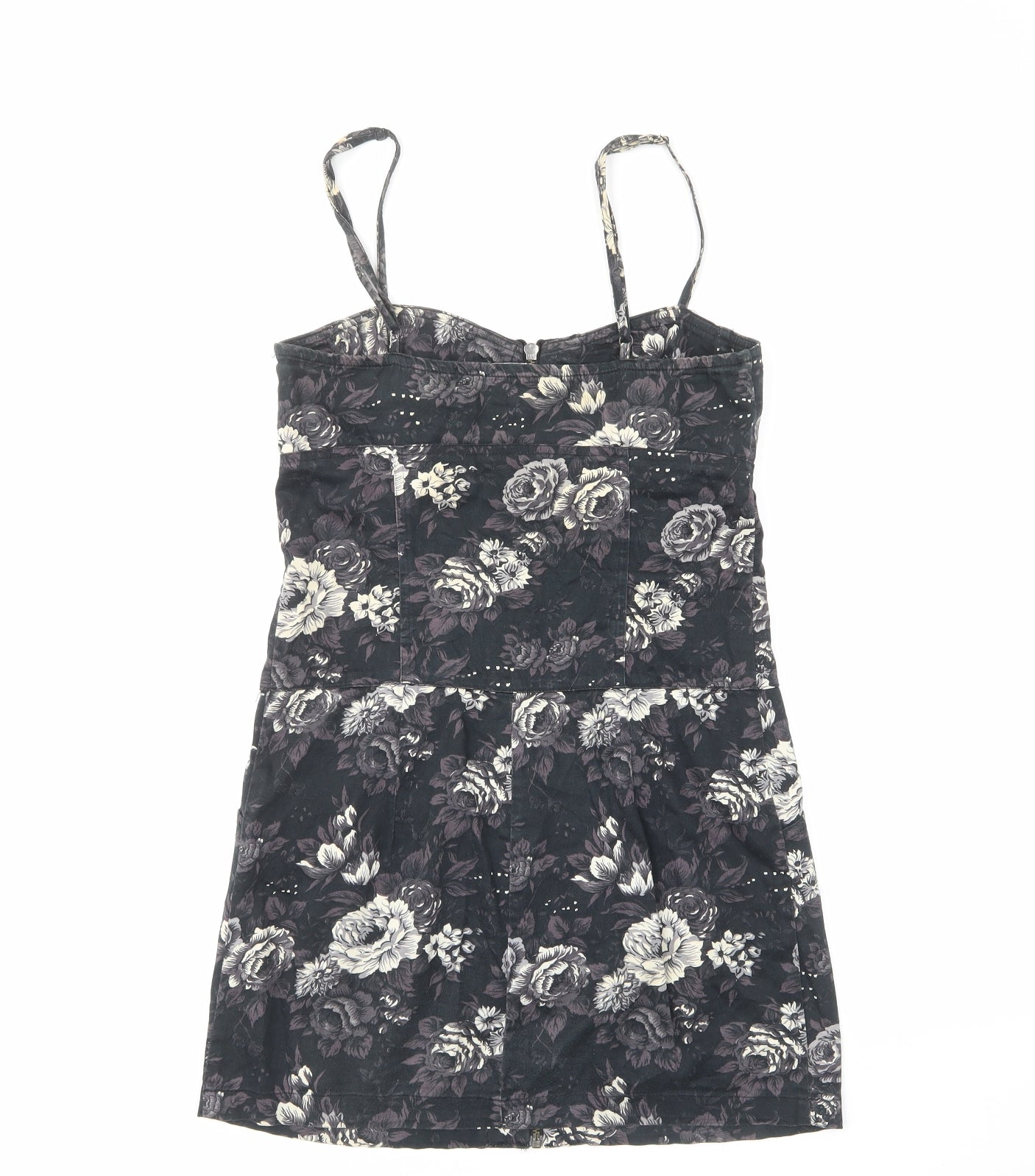 Stradivarius Womens Black Floral Cotton Mini Size M Sweetheart Zip