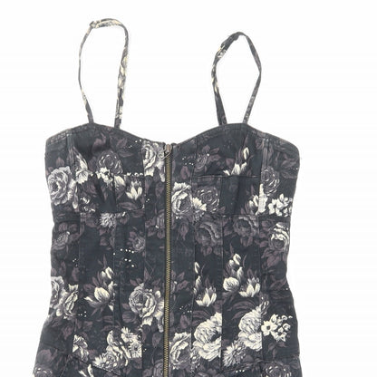 Stradivarius Womens Black Floral Cotton Mini Size M Sweetheart Zip