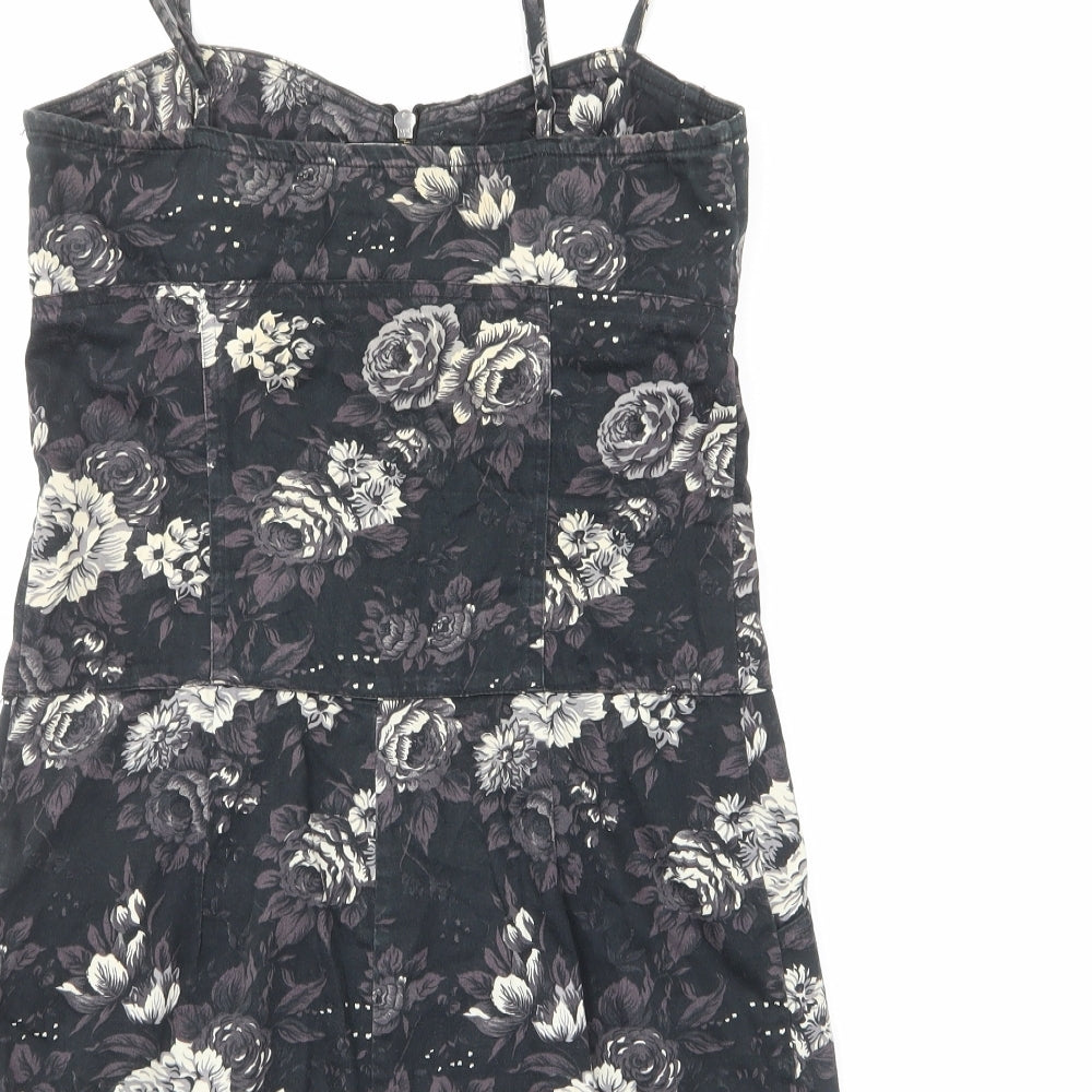 Stradivarius Womens Black Floral Cotton Mini Size M Sweetheart Zip