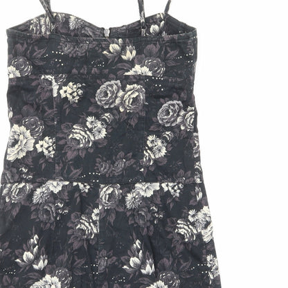 Stradivarius Womens Black Floral Cotton Mini Size M Sweetheart Zip