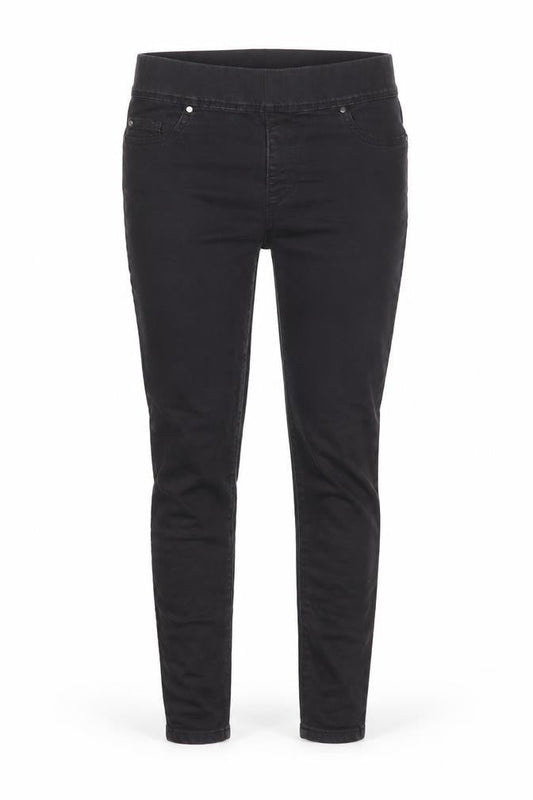 Front view of Denim & Co. women’s black cotton jegging jeans, size UK 10, 26-inch leg regular