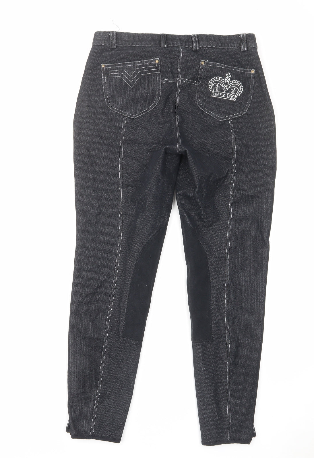 Equestrian Womens Black Cotton Trousers Size 12 L28 in Regular Zip - Crown Pocket Equestrian