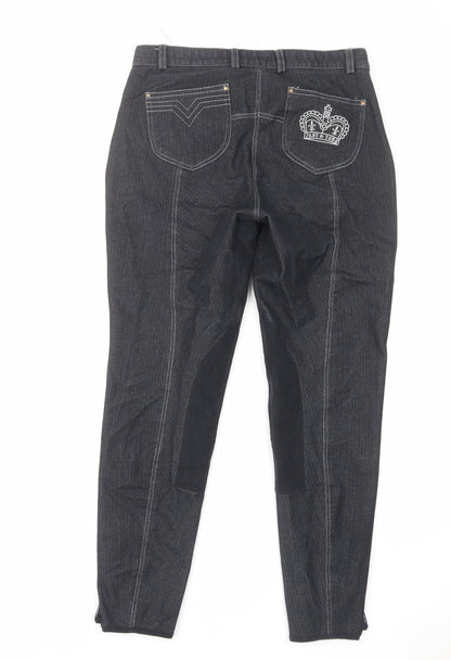 Equestrian Womens Black Cotton Trousers Size 12 L28 in Regular Zip - Crown Pocket Equestrian
